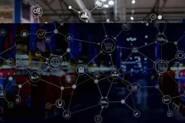 İhracat ve lojistik kelime konsepti. Sanayi geçmişi