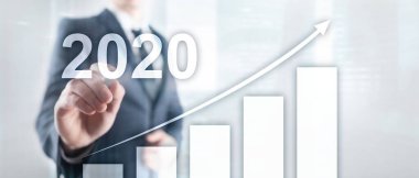 2020 'de Karışık Medya Şirketi Büyümesi. Oklu iş grafiği.