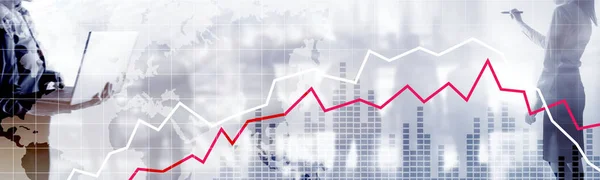 Red and White Stock Market Graph. Web header or banner. — Stock Photo, Image