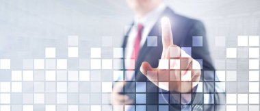 Soyut teknoloji iş arka plan. Arka planda takım elbiseli insanlar.