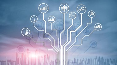 İş uygulamaları simgeleri arka plan bulanık. Finans ve ticaret. Internet teknoloji kavramı.