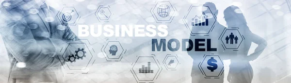 Concepto de modelo de negocio. Fondo abstracto con palabras clave e iconos. — Foto de Stock