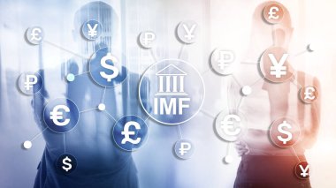 IMF International monetary fund global bank organisation. Business concept on blurred background. clipart