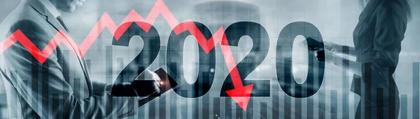 De economische crisis van 2020. Rode pijlen naar beneden vallen. — Stockfoto