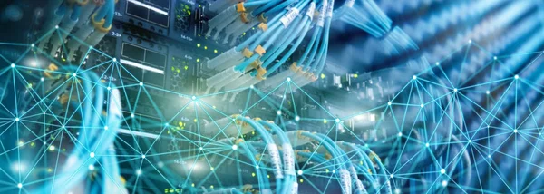 Estructura de red global de telecomunicaciones y concepto de red en el fondo panorámico del servidor . —  Fotos de Stock