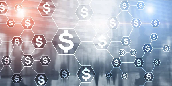 Dollarsymbole auf virtuellem Bildschirm. Mixed Media Universeller Hintergrund. Investitionstauschkonzept. — Stockfoto