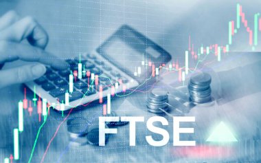 FTSE 100 Financial Times Borsa Endeksi Birleşik Krallık İngiltere Yatırım Ticareti konsepti grafikler ve grafiklerle.