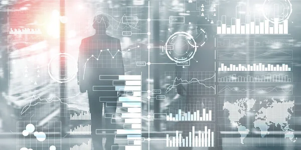 Painel de inteligência de negócios com indicadores-chave de desempenho em uma interface de computador de tela virtual. — Fotografia de Stock