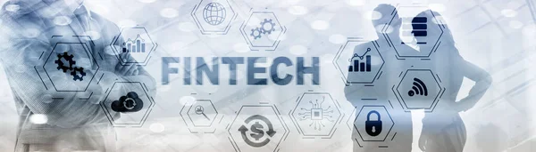 Fintech en Toned Website banner. Concepto de inversión y tecnología financiera de Internet. — Foto de Stock