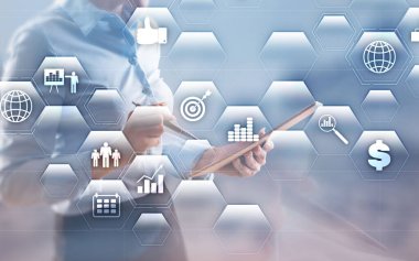 Çift pozlama arkaplanı hakkında Veri Yönetimi Sistemi ve İş Analitiği kavramı.