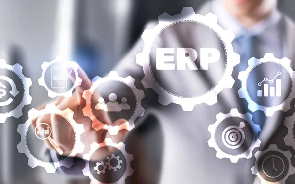 Enterprise Resource Planning ERP Εταιρική επιχειρηματική ιδέα σε φουτουριστικό υπόβαθρο. — Φωτογραφία Αρχείου