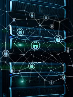 Bilgi gizliliği. Siber güvenlik, veri koruması. İnternet ve teknoloji kavramı.