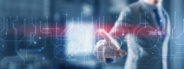 İletişim ve mühendislik konsepti. Soyut devre kartı fütüristik teknoloji işlem arkaplanı.