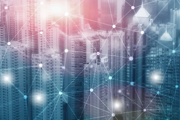 Conexión de línea abstracta. Futuristic Cyber Network. Concepto de ciudad inteligente . —  Fotos de Stock