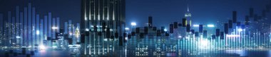 Website header and banner of Hong Kong cityscape with skyscarapers. Trading and stock markets. clipart