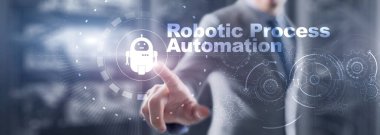RPA Robotik Süreç Otomasyonu. Sanal ekranda teknoloji konsepti. Ai algoritması İş Analizi.