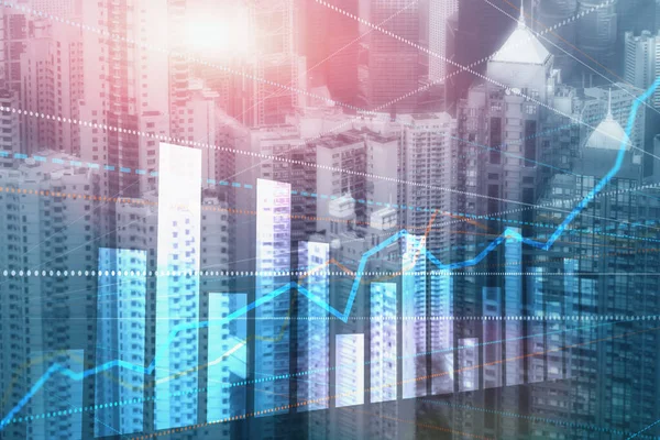 3D Graph and Lines. Hong Kong Blurred Background. For your business project. — Stock Photo, Image