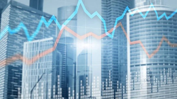 Концепции фондового рынка с небоскребами. Абстрактный современный город. — стоковое фото