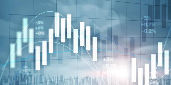 Aktiemarknaden handel diagram och ljusstake diagram. Handelsföretagets bakgrund. — Stockfoto