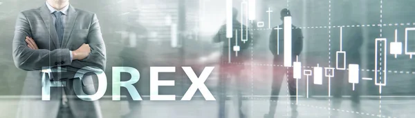 Forex-Mixed-Media-Konzept zum Hintergrund flüchtiger Händler. — Stockfoto
