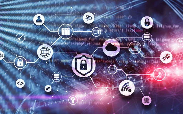 Veri güvenliği kavramı. Simgeler: Kapatılmış Asma Kilit, Wifi Ve dijital arkaplanda bulut.