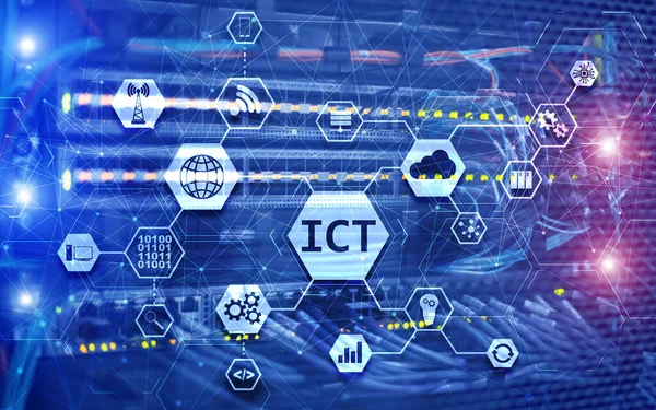 Проект інформаційних та комунікаційних технологій 2020 року. Суперкомп'ютер розмитий фон . — стокове фото