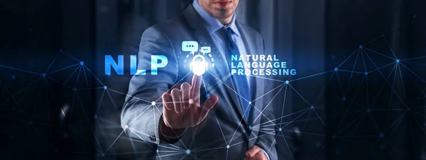 NLP natural language processing cognitive computing technology concept on blurred Server Room. — Stock Photo, Image