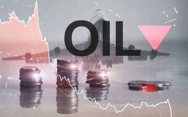 Petrol fiyatları düştü. Petrol varilleri ve soyut iş geçmişinin finansal tablosu. Namlu oku düştü. Petrol eğilimi düştü.