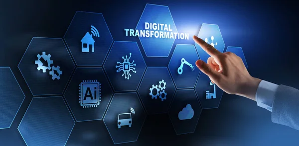 Het concept van digitale transformatie en digitaliseringstechnologie op abstracte achtergrond. — Stockfoto
