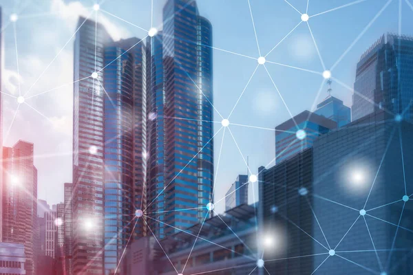 Futuristic Cyber Network. Smart City Concept. Conexión de línea abstracta. — Foto de Stock