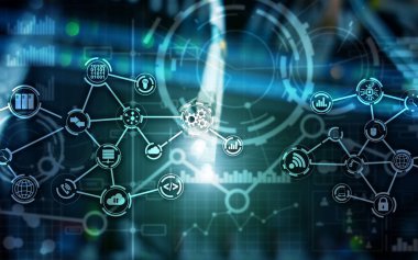 Sunucu odası IOT iletişim akıllı endüstri internet konsepti. Dijital teknoloji.