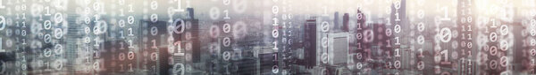Digital city concept. Mixed Media Binary Code. Banner website