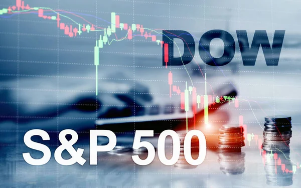 アメリカの株式市場。SP500とダウ・ジョーンズ。金融取引業の概念. — ストック写真