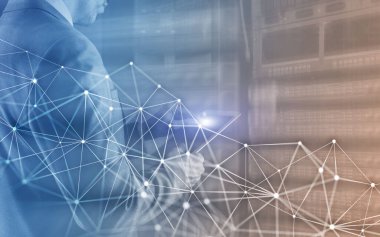 Kanıt odası arka planında küresel ağ yapısı ve ağ oluşturma kavramı.