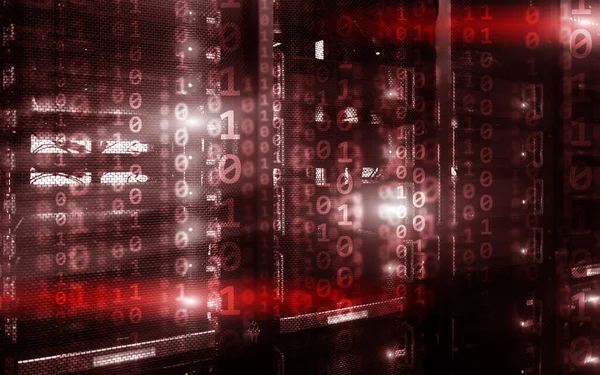 Binärcode-Matrix digitales Internet-Technologie-Konzept auf dem Hintergrund des Serverraums. — Stockfoto