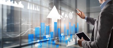 İş zekası. Diyagram, Grafik, Borsa, Yatırım Kontrol Paneli. Oklar yukarı.