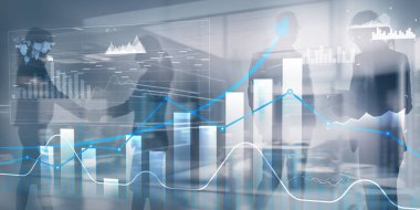 İş zekası. Diyagram, Grafik, Borsa, Yatırım gösterge paneli okları.