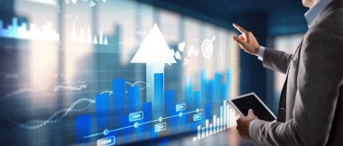 İş zekası. Diyagram, Grafik, Borsa, Yatırım Kontrol Paneli. Oklar yukarı.