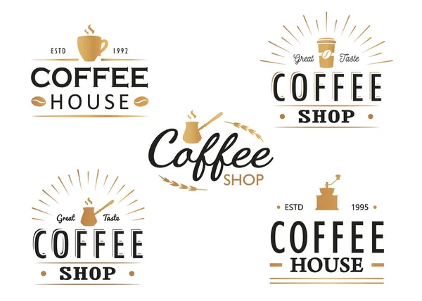 Σετ vintage καφέ λογότυπο πρότυπα, τα σήματα και σχεδιαστικά στοιχεία. Συλλογή λογότυπα για καφενείο, καφετέρια, εστιατόριο. Εικονογράφηση διάνυσμα. Hipster και ρετρό στυλ. — Διανυσματικό Αρχείο