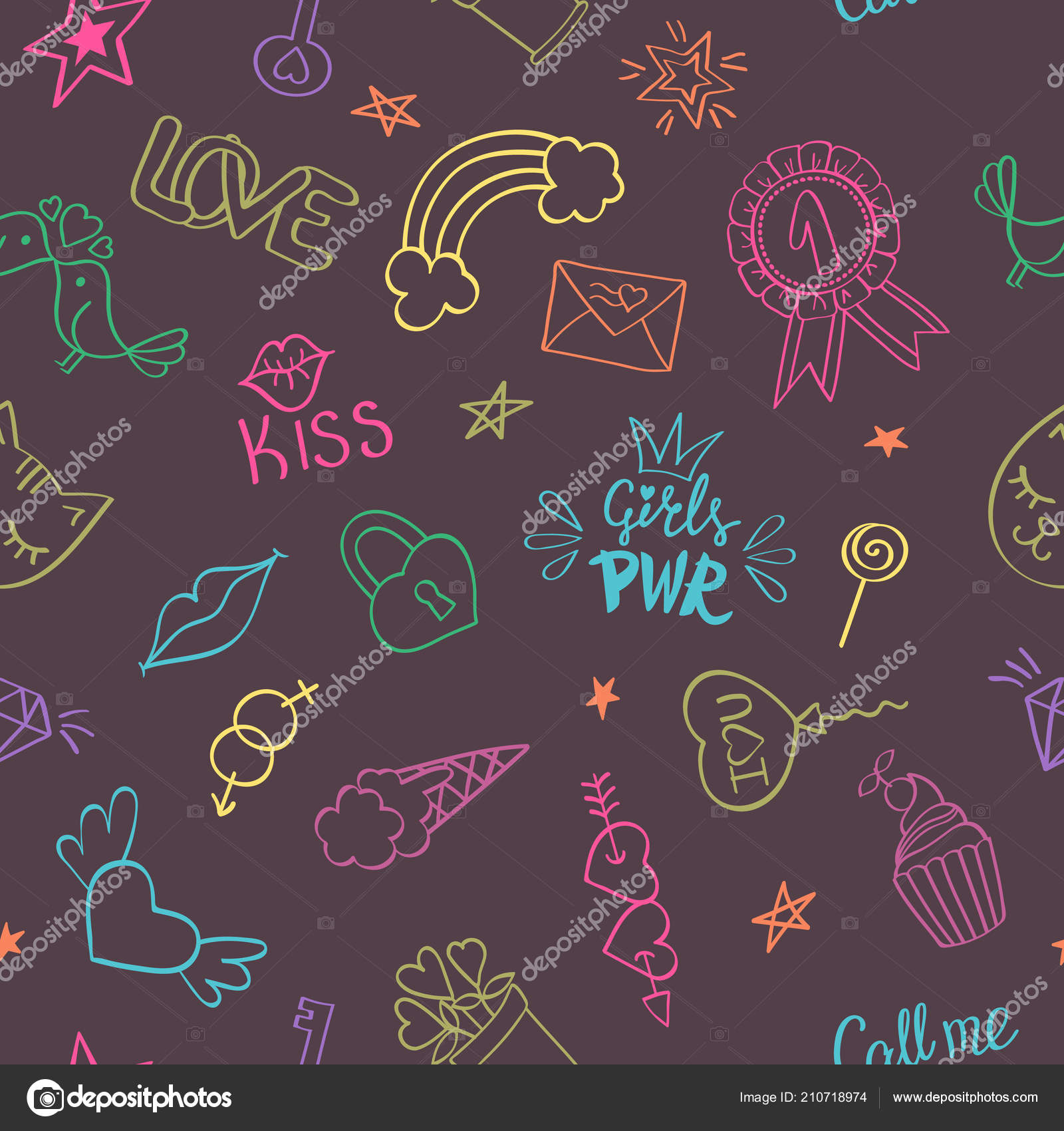 Padrão Sem Emenda Com Mão Desenhada Girly Doodles Fundo De