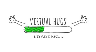 İlerleme çubuğu yazıt - yükleme sanal hugs ve mutlu fase yarım yamalak tarzı ile. T-shirt tasarım, poster ya da kart için vektör çizim.