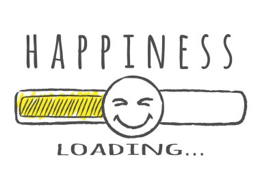 Progress bar with inscription - Happiness loading and happy fase in sketchy style. Vector illustration for t-shirt design, poster or card. clipart