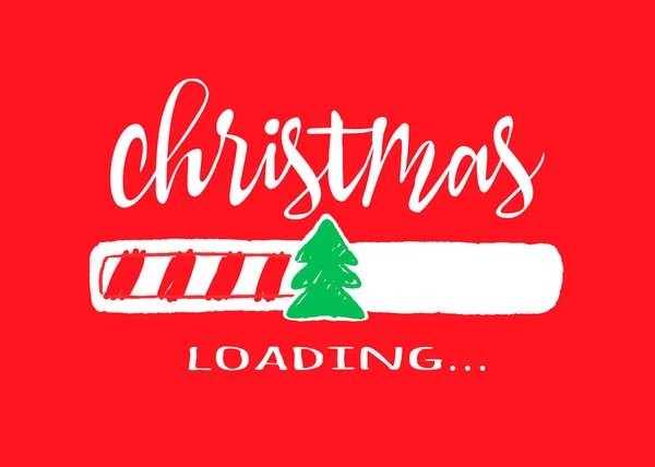 Barra de progresso com inscrição - Natal loading.in estilo esboçado no fundo vermelho. Ilustração de Natal vetorial para design de camiseta, cartaz, saudação ou cartão de convite . — Vetor de Stock