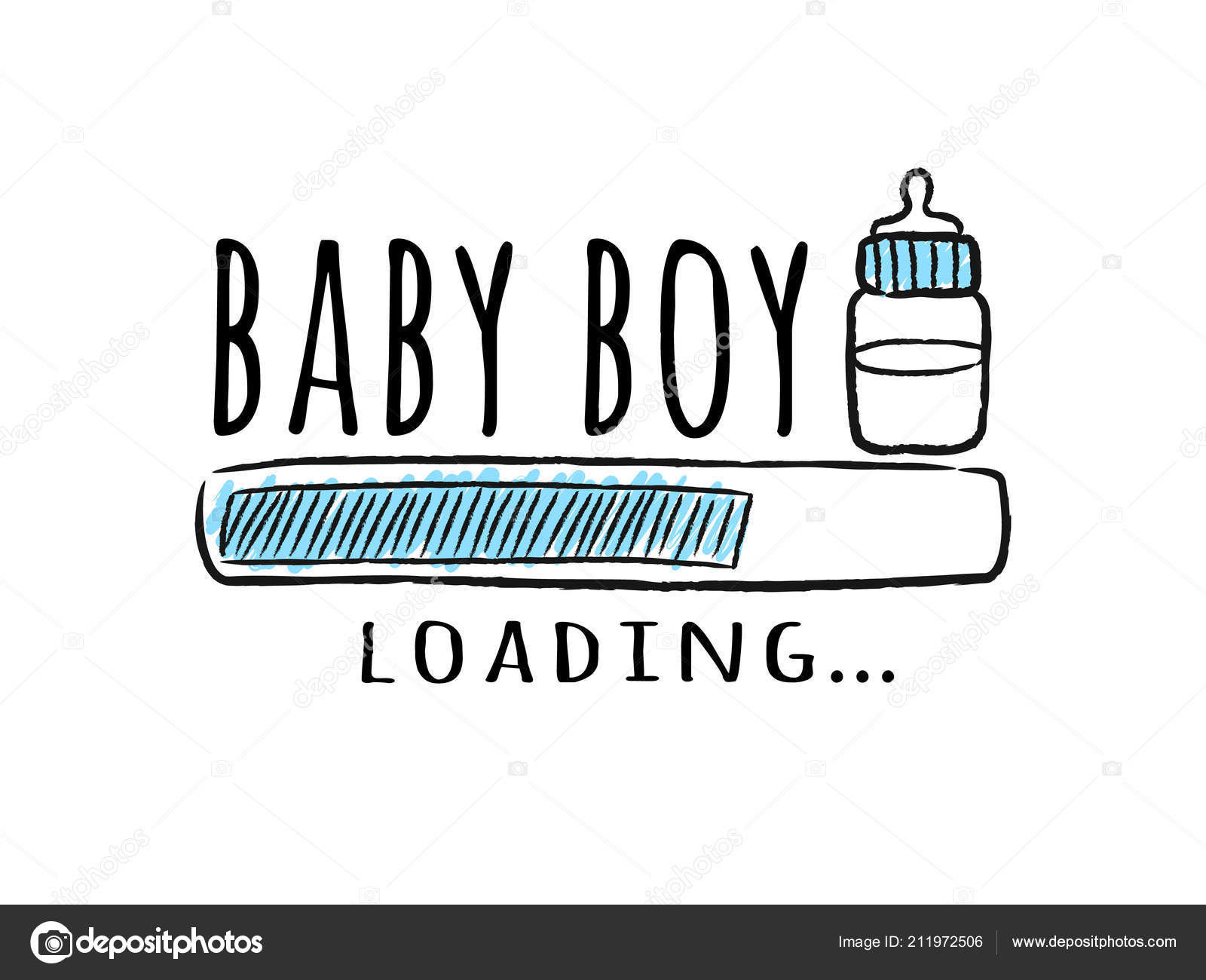 Progress Bar With Inscription Baby Boy Loading And Milk Bottle In Sketchy Style Vector Illustration For T Shirt Design Poster Card Baby Shower Decoration Vector Image By C Shotina Vector Stock