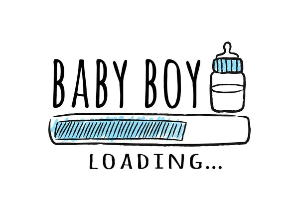 Barra de progreso con inscripción - Baby Boy Cargando y botella de leche en estilo incompleto. Ilustración vectorial para el diseño de camisetas, póster, tarjeta, decoración de la ducha del bebé . — Archivo Imágenes Vectoriales