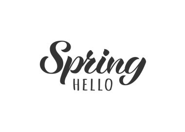 Merhaba bahar elle çizilmiş yazı kartı. İlham verici bahar alıntı. Daveti veya tebrik kartları, broşür, afiş, t-shirt, bardak için motivasyon Yazdır.