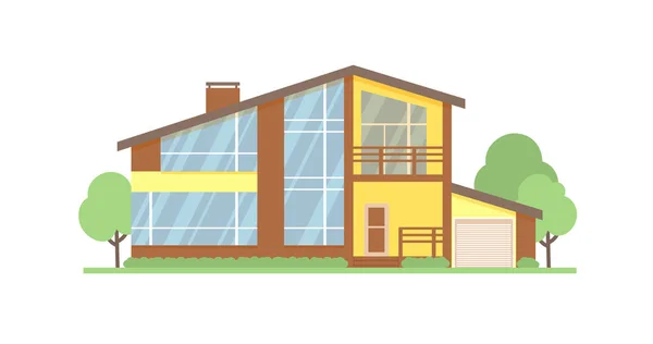 Cottage maison façade plat vecteur illustration. Maison moderne à deux étages, villa, chalet, maison de ville, extérieur architectural immobilier . — Image vectorielle