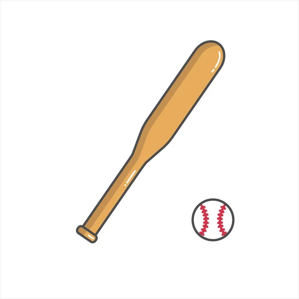 灰色の野球バットとボール。モダンなフラットラインスタイルのベクトルイラストアイコン。白い背景に隔離されています。野球バットアイコン. — ストックベクタ