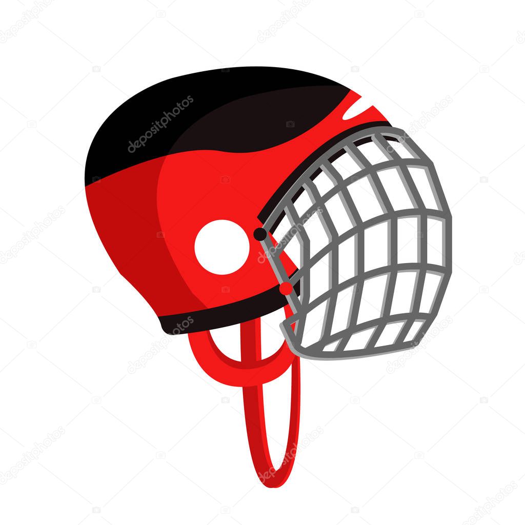 Hockey player set. Modern flat cartoons style vector illustration icons. Isolated on white. Hockey. Hockey equipment. Sport accessories: protection, goalkeeper,skates,knee pads,helmet,mask, logo