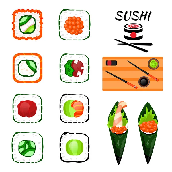 Sushi rolos japonês . — Vetor de Stock